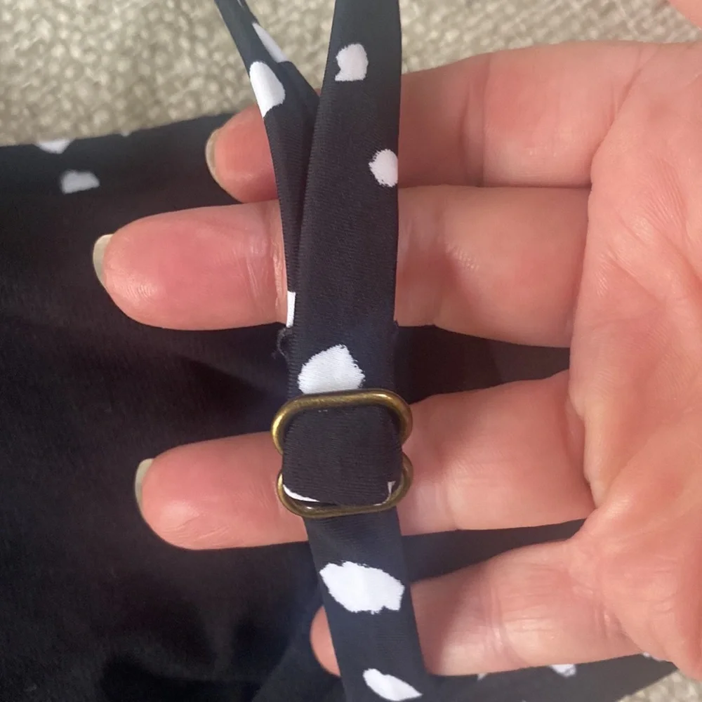 Island Escape Costa Rica Underwire Back Tie Bikini Top Black White Dot Swim 12